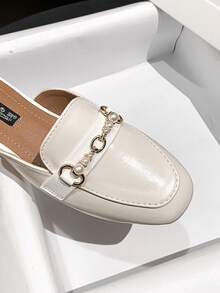 Mengshangli Zapatos de mujer tipo mule sin cordones, de unicolor y estilo colegial, zapatos planos con decoración de perlas metálicas en estilo punk, bohemio y retro, adecuados para la oficina, vacaciones y fiestas, para primavera/verano - Albaricoque - Ver 7