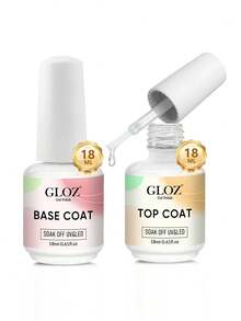 GLOZ 2件組/18ml 凝膠指甲油底層塗料 & 免擦亮面封層塗料 UV LED 快乾持久亮澤指甲油套組,女性禮物,沙龍品質 - 1 Set - 查看 2