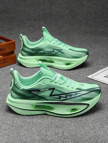 Men's Lightweight Breathable Running Shoes, Featuring Carbon Fiber Insole Technology - Gradient Color Design, Shock-Absorbing Sole, Suitable For Outdoor Activities, Leisure And Hiking In All Seasons - Low-Top Lace-Up Athletic Shoes, Hiking Shoes With Gradient Color Design And Cushioning Support Structure - Green - View 3