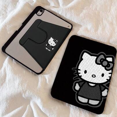 SANRIO 黑白猫咪Hello Kitty iPad保护套，可爱卡通防震保护套，带笔槽，自动唤醒/睡眠智能翻盖保护套