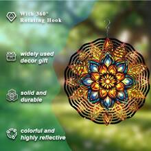 1pc 3D Mandala Wind Spinner With American Flag Design - Bird Repellent & Rotating Wind Chime, Battery-Free, Feather-Inspired Outdoor Decor - A - View 4