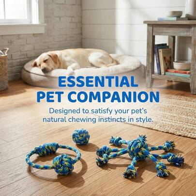 Bộ 3 món đồ chơi dây thừng hình bạch tuộc rằn ri xanh dương cho chó, đồ chơi gặm nhai bện cho chó nhỏ, vừa và lớn, đồ chơi kéo co tương tác giúp làm sạch răng và giảm buồn chán cho thú cưng.