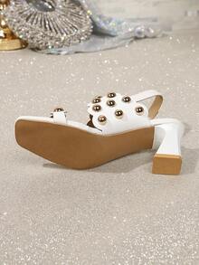 Giày sandal cao gót thời trang nữ mới về, màu trơn, phong cách preppy, thanh lịch, thích hợp đi nghỉ mát, dự tiệc gợi cảm, chất liệu da PU, kim loại nguyên chất, giày sandal cao gót thoải mái cho nữ, dự tiệc, mùa hè. - trắng - Xem 8