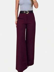Wide-Leg Dress Pants In Premium Tailored Fabric - Luiz Twill. Buttons Down The Front, Zipper, Pockets. Suitable For Office Or School. - 酒紅色 - 查看 2