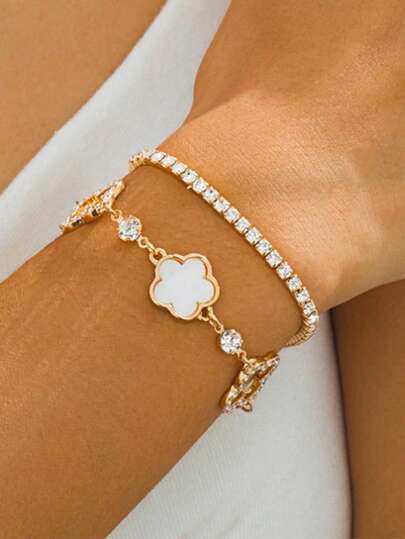 2件套简约甜美五叶花手链 - 时尚小众设计手链套装