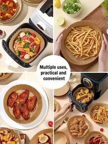 50/100片装空气炸锅内衬纸，不粘、防水、防油，一次性烘焙纸，耐热，适用于空气炸锅、烤箱、微波炉、蒸锅、烧烤，方形/圆形/碗形可选，不卷边，易于清洁，厨房配件，简化节日美食准备，适合所有季节、派对、家庭聚会和庆祝活动。 - 彩色 - 查看 3