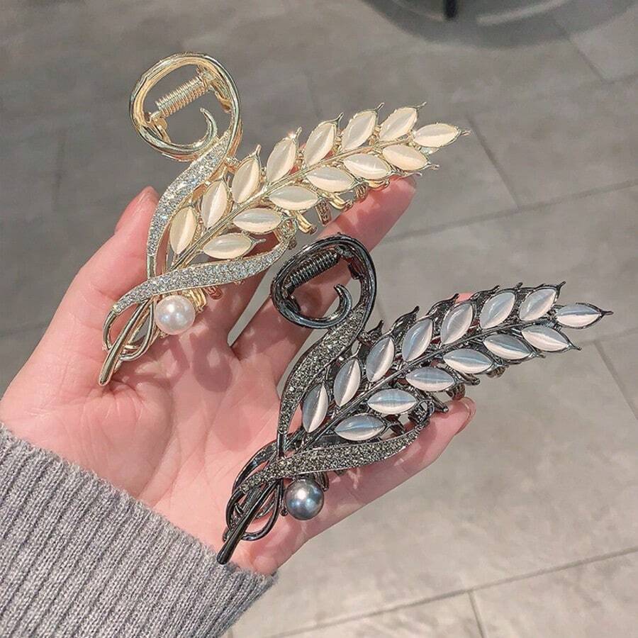 1个优雅仿猫眼石麦穗耳夹，中国风优雅发夹，女士适用 - 彩色 - 查看 1