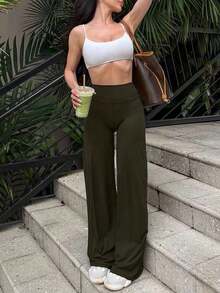 Women's Commuting Sports Elegant Modern Workplace Solid Color Slim Fit Flare Pants Black Spring - 軍綠色 - 查看 9