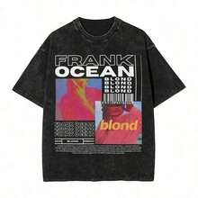 2026 Summer ClothesWashed T Shirt Frank Oceans Blonde Album Music Hip Hop Vintage T-Shirts Oversize Streetwear Cotton Summer Tees For Men WomenLoose A - 紫色 - 查看 2