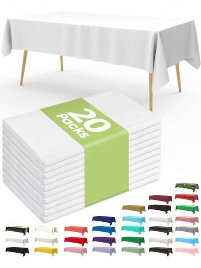 20片/包一次性塑料桌布，54 x 108英寸，适用于派对、野餐、婚礼，装饰性长方形桌布，防水耐用白色塑料罩