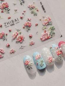 1pc Herbaceous Peony Noble Chinese Flower King Retro Magnolia Soft Relief Embossed 3D Self Adhesive Nail Art Sticker Manicure Decals Nail Stickers - Multicolor - View 1