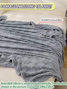 1pc Blue-Gray Waffle Plush Fleece Soft & Cozy Blanket, Suitable For Bedroom And Guest Room - Dusty Blue - View 2