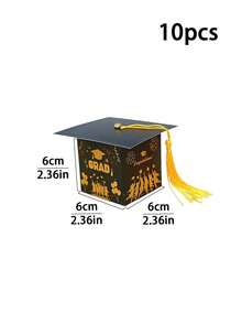 10pcs/30PCS Graduation Cap Gift Box, Graduation Candy Boxes Black Box With Gold Tassel, Desktop Decor, Suitable For Graduation Season, Graduation Party, Graduation Gift Packaging - View 12
