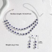 2pcs Vintage Holiday Women Jewelry Set, Fully Studded With Rhinestones, Includes Necklace & Earrings, Suitable For Wedding Dress, Party, Festival,Summer,Jewellery - Silver Blue - View 3