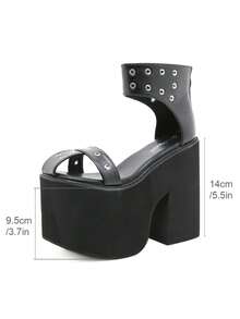 Summer Wide Fit Heeled Sandals Women Metal Rivet Punk Wedge Heels Platform Sandals Ankle Strap Ladies Cosplay Shoes With Zipper - Black - View 7