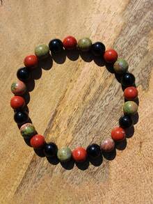 Vòng tay bảo vệ bằng đá tự nhiên, đá Jasper đỏ, Unakite và Obsidian dành cho nam giới, biểu tượng của sự tự tin, tập trung, hành động và lòng can đảm, trang sức dành cho yoga và thiền định. - Nhiều màu - Xem 4