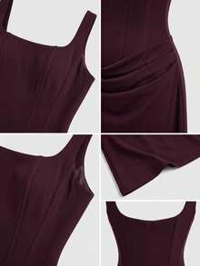1pc Fashionable Sexy Women's Ruched Waist Slip Dress Party Elegant Summer - Brown - View 3