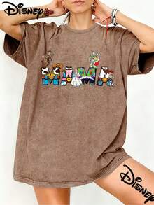 (Authorized By Disney) Toy Story MAMA Letter Printed T-Shirt, Toy Story Character Top, The Fabric Is Soft, Comfortable And Breathable, Suitable For Daily Wear, Shopping, Traveling, Gathering And Home Use. It Is Also Suitable As A Beautiful Gift. Every Woman Should Have One. - 棕色 - 查看 1