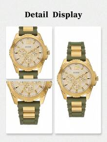 GUESS W0325L5 Multi-Function Crystal Wristwatch, With Navy Blue Patent Leather Strap, Fashion Essential - Gold - View 6