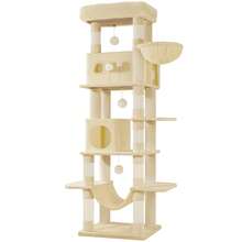 HaluPeit Kratzbaum groß, 170 cm hoch, Katzenbaum, mit 8 Kratzbäume, 2 Höhlen, groß Plattformen, Waschbare Matte, Hängematte, Plüschbälle, mehrstöckiger katzenkratzbaum, Beige - Beige - Übersicht 4