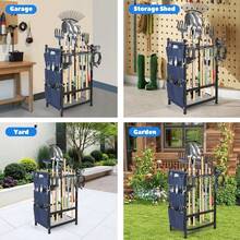 Estante Metálico Multifuncional y Tres Niveles – Ideal para Garaje, Patio, Lavandería o Home Gym, Ofrece Almacenamiento Ordenado para Escobas, Palas, Tapetes de Yoga, Cubetas y Accesorios.Soporte Resistente para Herramientas de Jardín con Sistema de Bolsas Laterales – Ideal para Almacenar Escobas de Calle, Palas de Nieve (en zonas frías), Rastrillos de Hojas y Azadones, Cuenta con Tres Niveles para Organizar Productos Químicos, Guantes o Semillas, Perfecto para Casas con Jardín o Pequeñas Granjas Urbanas. - Negro - Ver 6