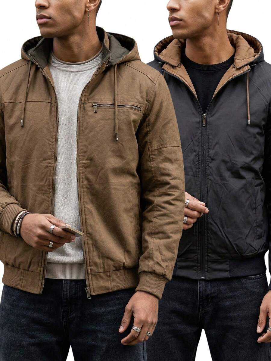 Men's Suede Jacket, Warm Lined Coat For Intense Cold Winters, Lined With Pockets - Rỉ Nâu - Xem 1