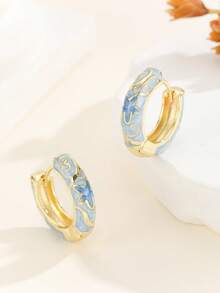 1 Đôi bông tai thời trang mới bằng đồng mạ vàng họa tiết hoa, tráng men cloisonne đính ngọc trai dành cho nữ và bé gái - Màu xanh nhạt - Xem 4