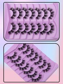 7 Pairs False Eyelashes 3D Mink Lashes Dramatic Volume Fluffy Wispy Handmade Reusable - Black - View 3