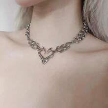 Y2K Punk Silver Hollow Flame Heart Pendant Women's Hip Hop Party Jewelry Gift - Xám thép - Xem 6