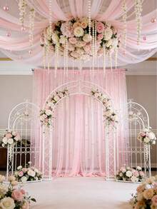 1 pieza Tela de tul rosa perla con perlas incrustadas, cortina de fondo para boda, tela decorativa para vestido de novia, decoración para fiesta de boda, telón de fondo para fotos, mantel, bandera, envoltura de regalo, tul bordado con perlas elegante para manualidades DIY, decoración de ceremonia, ducha nupcial, decoración del hogar, telón de fondo para eventos - Perla rosa - Ver 6