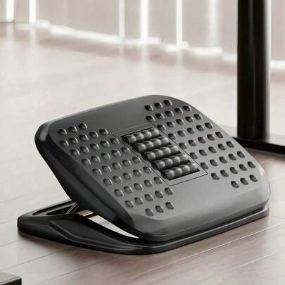 Reposapiés Ergonómico Negro con Rodillos de Masaje | Ajustable, Ideal para Oficina o Gaming