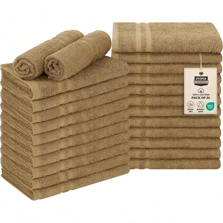 Utopia Towels Bleach Proof Salon Towel 16 By 27 Inches, Bleach Proof Gym 100% Cotton Hand Towel, 24 Pack, Black - 駝色 - 查看 1