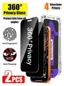 Yezodawee 360°防窥钢化玻璃屏幕保护膜，带安装套件和自动对齐套件，兼容 17 Pro Max/17 Pro/17 Air/17/16 Pro Max/16 Pro/16 Plus/16E/16/15 Pro Max/14 Pro Max/13 Mini/12/11系列，全覆盖，防指纹，防摔，防刮，9H硬度防碎钢化玻璃膜保护膜 - 黑色 - 查看 36