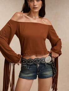 Tropiscape 1pc Western Cowgirl Boho Style Women's Belt, Paired With Silver Metal Buckle, Suitable For Autumn, Winter, Spring, Jeans, Halloween, Skirts, Maxi Dresses, Parties, Galas Cottagecore,SummerOutfit - Silver Hollow Spliced Belt - View 2