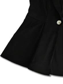 Women's Spring/Summer Suit Vest, Suitable For Commuting/Business/Party/Wedding, Solid Color Lapel Button Elegant Slim Fit A-Line Pleated Sleeveless Vest Black - Black - View 4