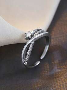 5pcs Luxury Fashion Delicate Star, Moon, Heart, Leaf Inlaid Unique Elegant Elegant Adjustable Copper Zirconia Rings Set (No Gift Box), Suitable For Engagement, Party, Date - Silver - View 10