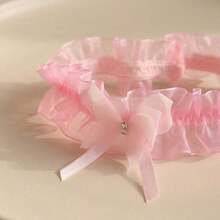 1pc Pink Lace Bow Garter Belt, Elastic Bridal Thigh Chain Wedding Accessory - Pink - View 6