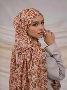 1pc Women's Bohemian Style Printed Modal Hijab, Autumn/Winter Street Couple Scarf, Suitable For Daily Wear, Hijabs For Women - 160 San hô nhạt - Xem 6