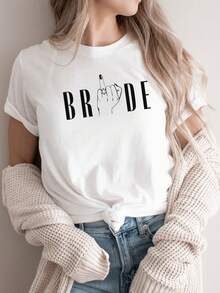 Woman's Unique JGA Shirts Bride & Tribe, Wedding Gift For Brides,  Tshirt, Finger Ring Bride T Shirt, Minimalist Bride Team Shirts, Unisex Printed T-Shirt, Elegant And Cute, Comfortable, Suitable For Gifting And Everyday Wear - White - View 4