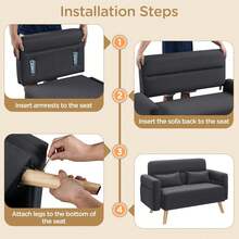 46" Small Modern Fabric Sofa Loveseat Mid Century 2 Seater Sofa Couch With Lumbar Pillows, Solid Wood Legs For Living Room, Small Space, Dorm, Office, Bedroom - Màu xám đen - Xem 7