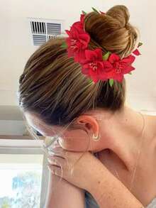 1 pièce Chouchou fleur de Hawaï simulée, élastique à cheveux, support de chignon/queue de cheval, accessoire capillaire pour plage et vacances d'été, décoration capillaire pour usage quotidien, cadeau de fête des mères pour femmes - Multicolore 1 - Voir 7