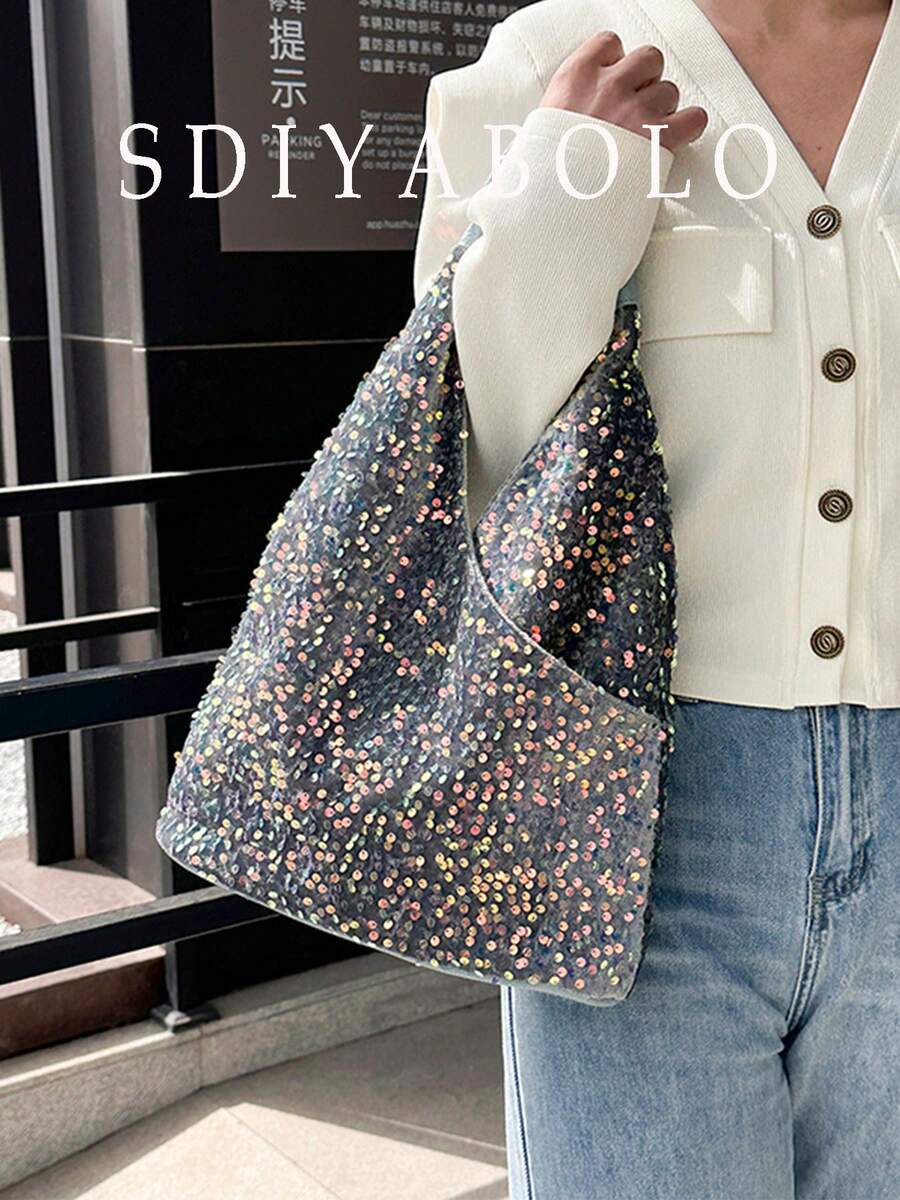 Túi đeo vai đính sequin mới năm 2026, túi xách thời trang, túi công sở đa năng dung tích lớn dành cho nữ, mùa xuân/hè.