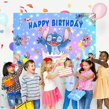 1pc Authorized Cute Stitch Candle Cake Birthday Party Decoration Background Cloth (82.7x59.1 Inches, 59.1x39.4 Inches, 39.4x29.5 Inches), Blue-Purple Stitch And Lilo, Angel Cake Candles, Christening Cake Table Birthday Party Wall Decor Background Cloth, Suitable For Photography Studio Venue Wall Decor Party Supplies - BJB - View 12