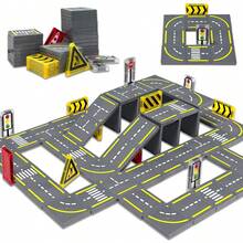 中等哑光黄色道路积木（34-74块）城市道路建设玩具，适合3岁以上儿童，可搭建完整的道路网络和交通标志 - 彩色 - 查看 9