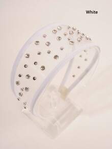 1pc Girls' Solid Color Versatile Mesh Shiny Rhinestone Wide Headband, Non-Slip Hair Accessory Suitable For Daily Wear, Face Mask, Outfit Matching - Multicolor - View 14