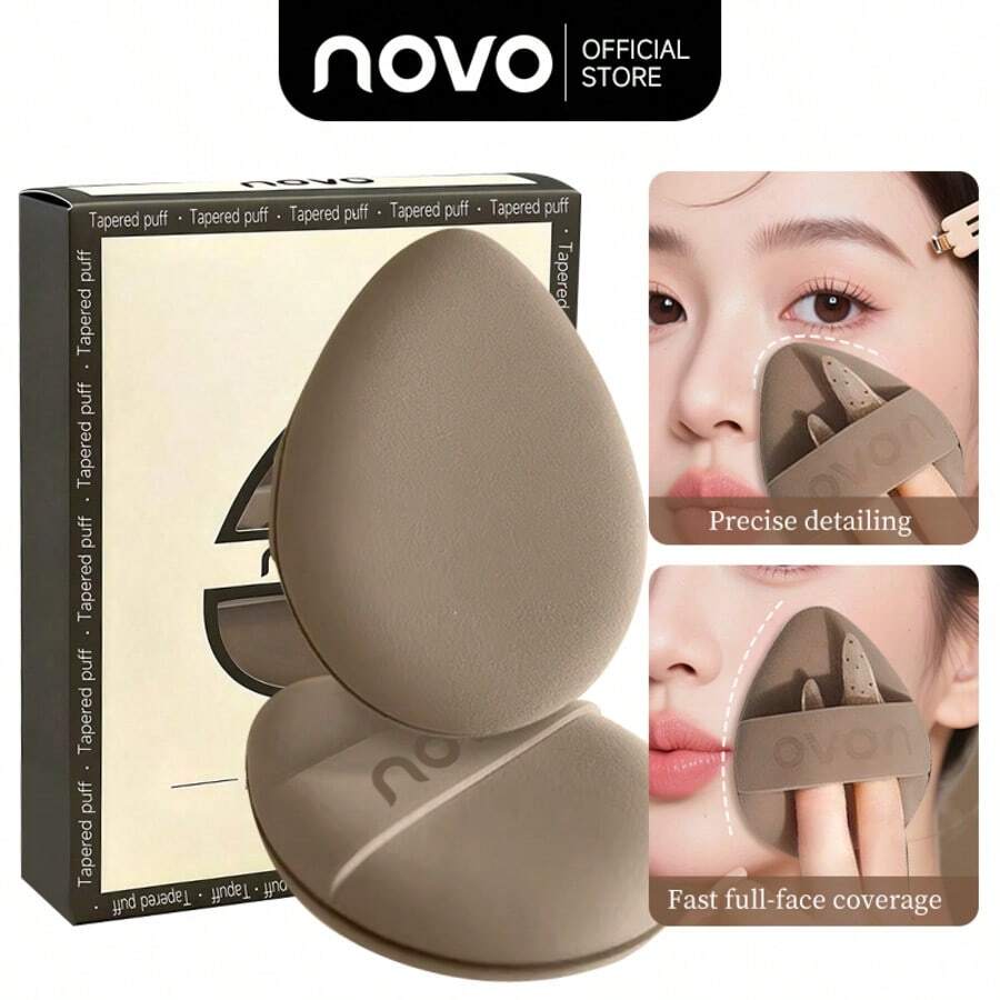 NOVO 1个/2个化妆海绵,适用于液体、膏状和粉状产品,完美上妆,不含乳胶,干湿两用,专为边角设计,柔软亲肤。 - 彩色 - 查看 1
