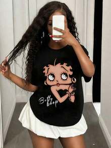 [Oversize]Tween Girl Cotten Clothes,Y2K-Inspired Letter Print T-Shirt - Casual Crew Neck, Short Sleeve, Machine Washable - Perfect For Spring/Summer/Fall,Fashion, Streetwear, Unisex, Men, Women - Nhiều màu - Xem 7