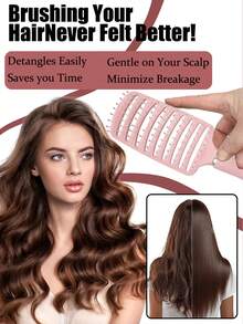 1Pc Curved Vented Hair Brush For Women, Detangling Brush For Long Thick Curly Wet Hair, Blow Fast Drying Paddle Detangler Brush Styling Tool, Back To School, Travel Holiday Essentials - Multicolor - View 5
