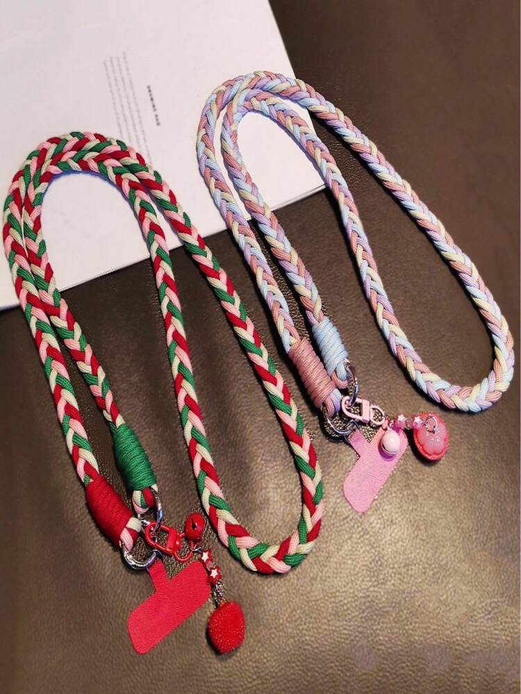 2026 Nouvelle année Cordon de téléphone, Pendentif de cloche de fruits viral pour la fête des mères, Sangle longue tressée colorée pour la photographie de voyage anti-perte, Unisexe, Support de téléphone court, Bracelet de téléphone portable - Multicolore - Voir 6