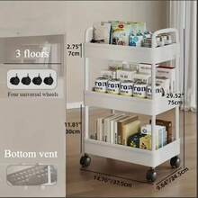 Multi Functional 3/4 Layer Plastic Storage Vehicle With 4 Hooks - Easy To Assemble, Suitable For Snacks, Cosmetics, And Toys - Lightweight Design, Suitable For Bedroom, Living Room, Bathroom Cleaning - White 3 Layers - View 8